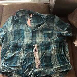 Victoria's Secret Blue Plaid Pajama Set